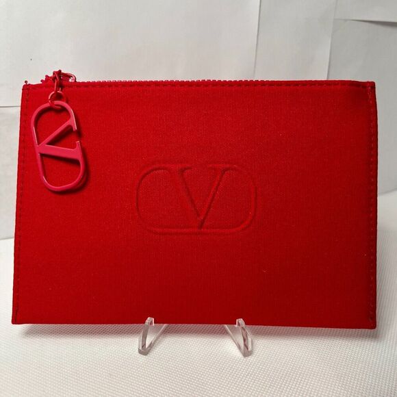 Valentino Handbags - Valentino Red Zippered Beauty Pouch Clutch Logo Zipper Pull